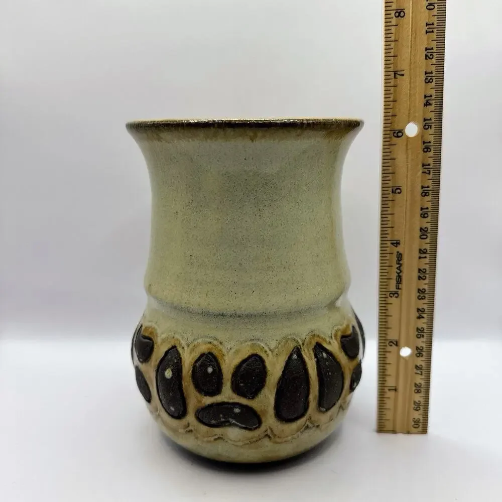 Handmade Nature Animal Deer Tracks Earth Tones Studio Pottery Vase Artist Signed